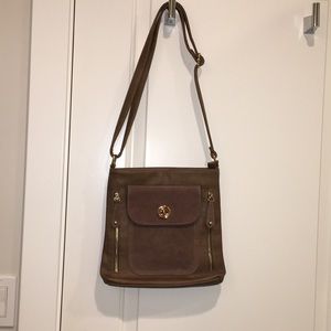 Tan leather and suede crossbody bag